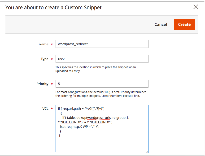 Create VCL Snippet