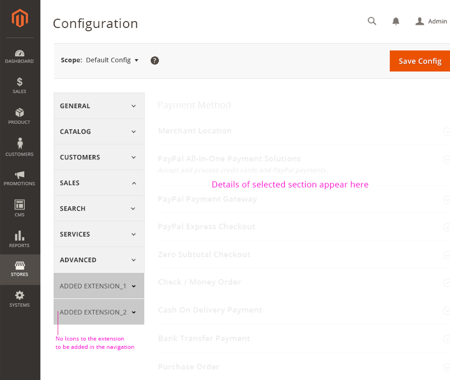 Connector settings placement