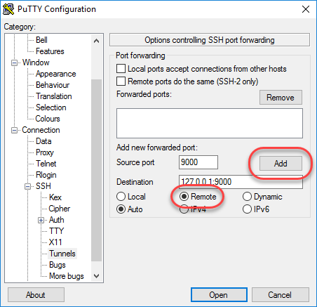 Create an SSH tunnel in Putty