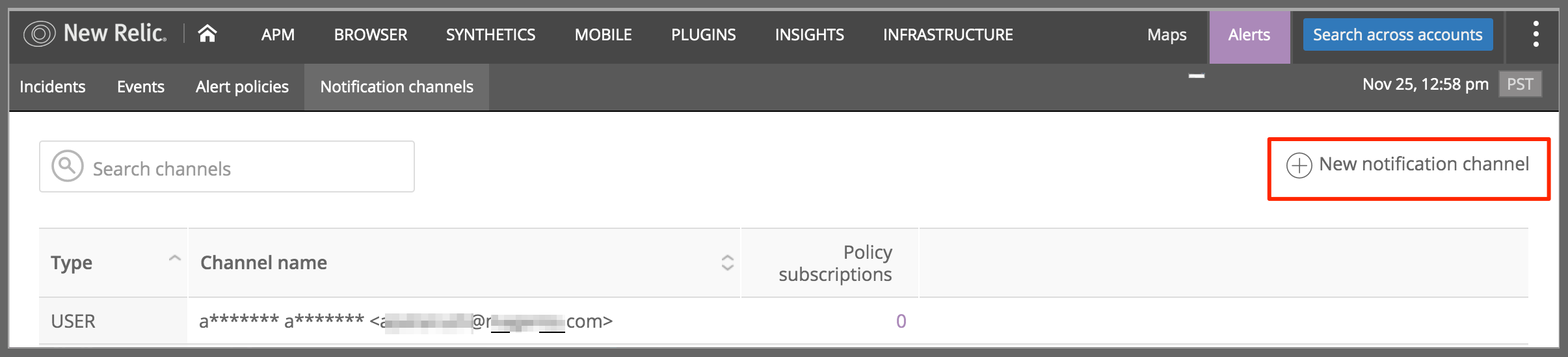 New Relic notification channel