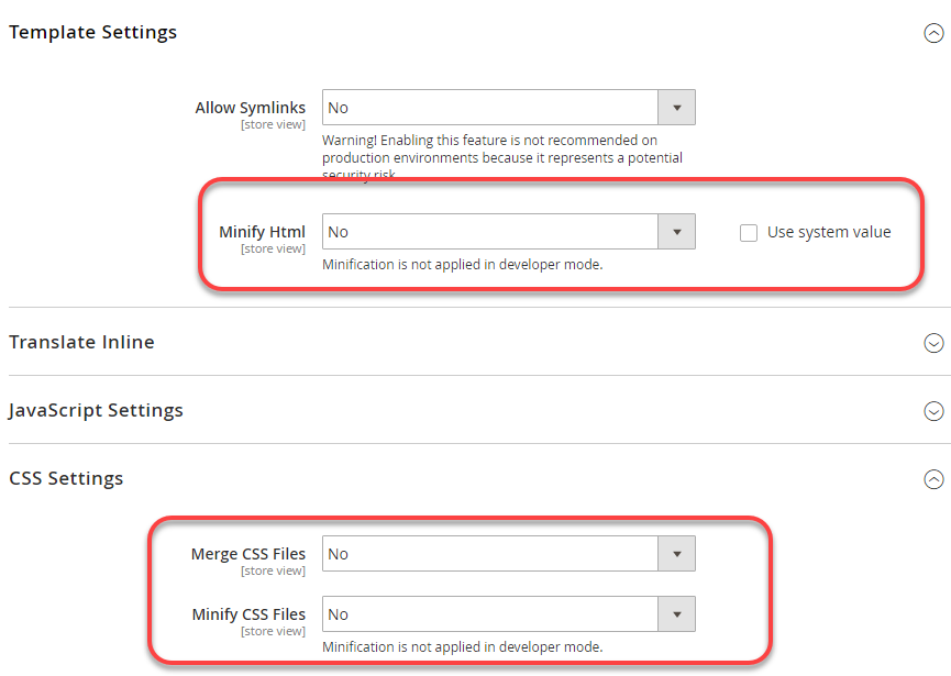 Set static file optimization settings