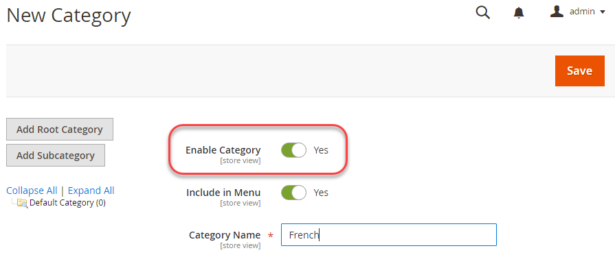 Create and enable a root category