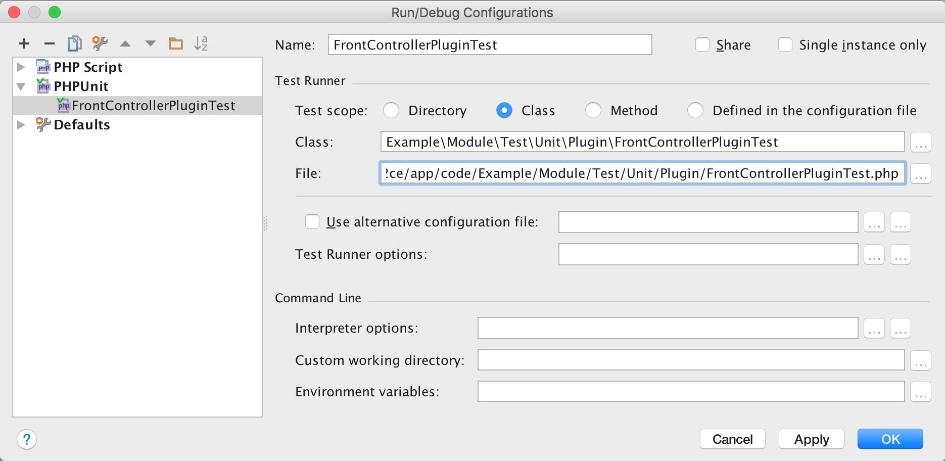 Test Class run configuration