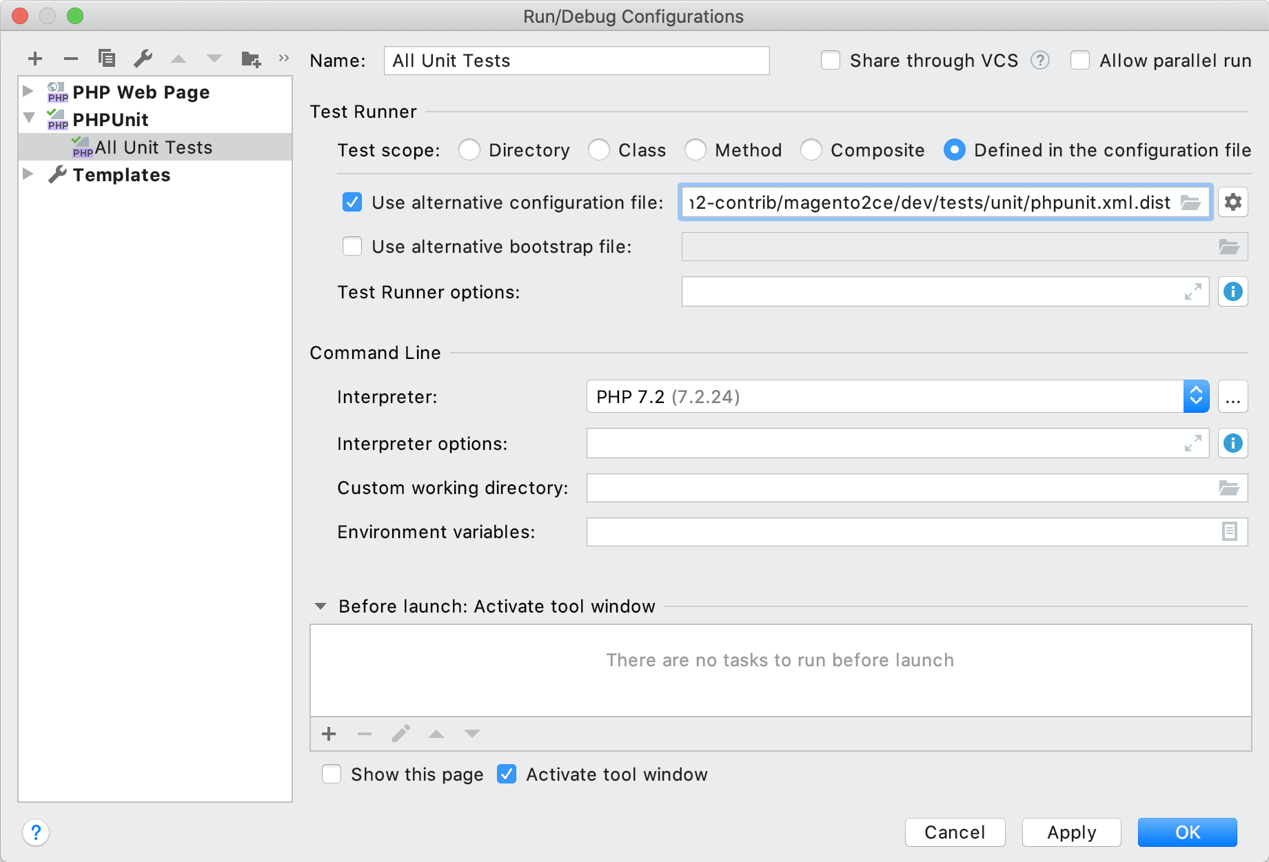 All Unit Tests run configuration