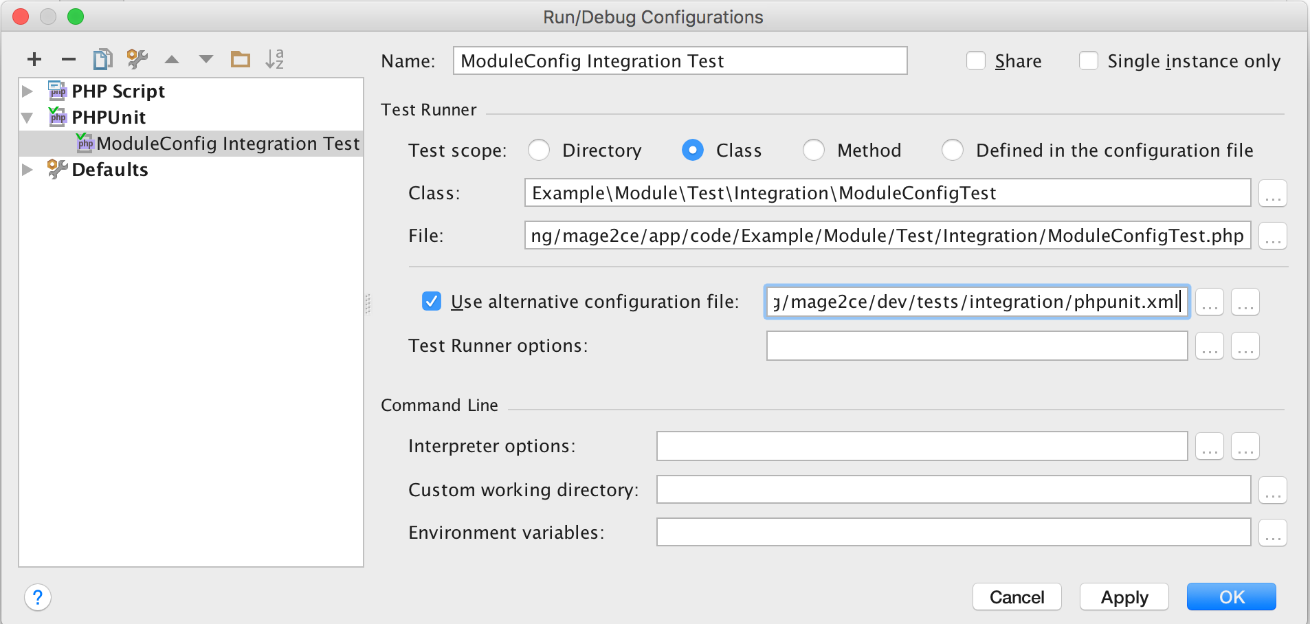 Integration Test Class run configuration