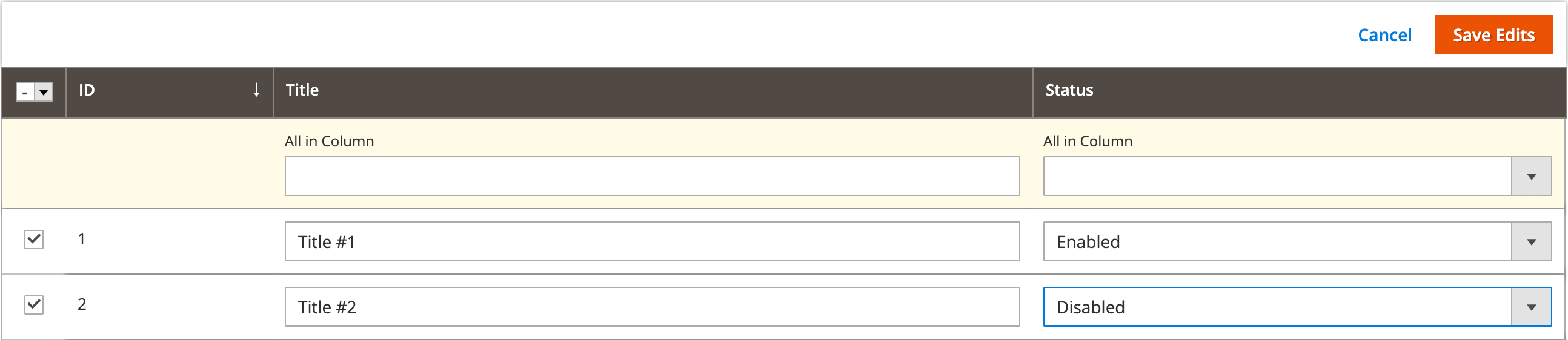 ColumnsEditingBulk Component example